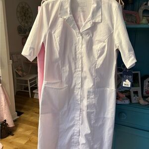 White Button-Up Nurses Dress with Pockets